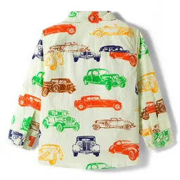 Babyoye 100% Poplin Woven Full Sleeves Shirt With Vehicle Print - Light Green image 3