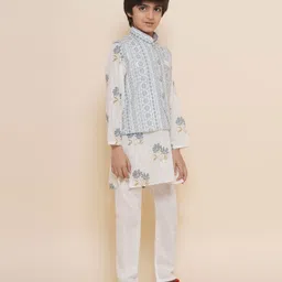 AJ Dezines Full Sleeves Shadow Striped Embellished Floral & Abstract Ethnic Pattern Motif Printed Kurta Pajama & Jacket Set - Grey image 5