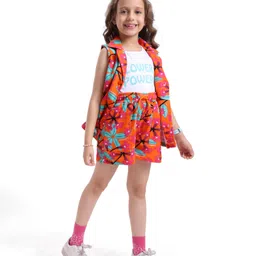 OLLINGTON ST. Cotton Floral Printed Co-ord Set of Sleeveless Coat & Shorts with Inner Top - Multicolour image 4