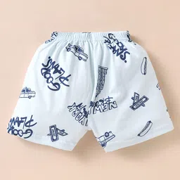 Evimo Single Jersey Knit Half Sleeves Co-ords Shorts Night Suit with Text Print - Light Blue image 4