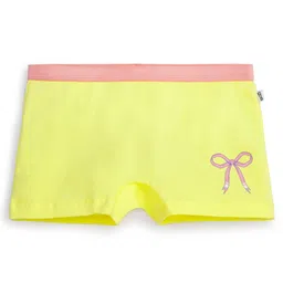 Plan B Cotton Knit Pack Of 2 Striped & Bows Printed Boy Shorts - White & Lemon image 5