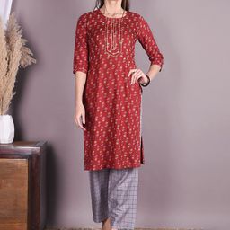 Indiwest Women Floral Printed Kurta with Trousers-picture-22