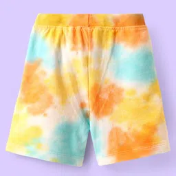 Babyhug Single Jersey Knit Half Sleeves T-Shirt & Shorts Set with Tie Dye & Smiley Print - Yellow & Orange image 5