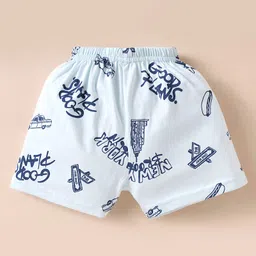 Evimo Single Jersey Knit Half Sleeves Co-ords Shorts Night Suit with Text Print - Light Blue image 5