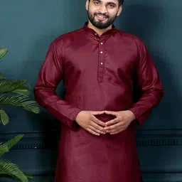 shreeram Men Maroon Straight Cotton Kurtas image 4