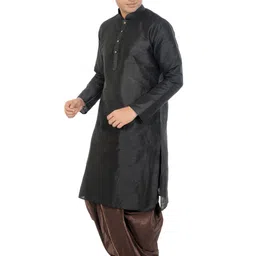 DEYANN Black & Brown Dupion Silk Kurta Set image 4