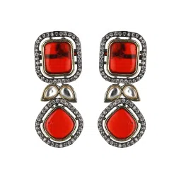 Saraf RS Jewellery Oxidised Red Ruby Statement Earrings image 2