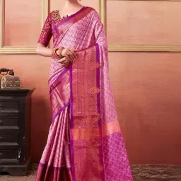 Satrani Purple Woven Saree With Unstitched Blouse-image-79