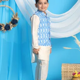 VASTRAMAY Boys Aqua & Cream Printed Full Sleeves Kurta Sets image 2
