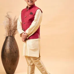 VASTRAMAY Boys Gold & Maroon Self Full Sleeves Kurta Sets image 2