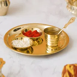 eCraftIndia Assorted Multicolor Rakhi with Pooja Thali image 2