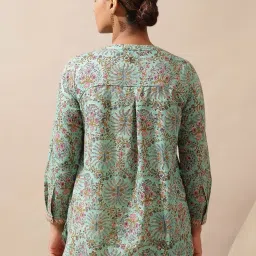 Folksong by W Mist Green Cotton Printed Top image 2