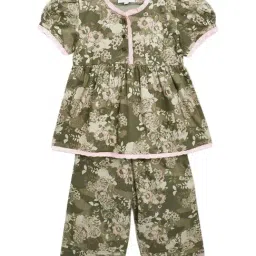 Cherry Crumble by Nitt Hyman Kids Olive Green Printed Night Suits-image-54