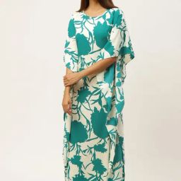 Cottinfab Crepe Off White Printed Kaftan Night Dress-picture-5