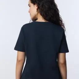 The Souled Store Navy Blue Embroidered T-Shirt image 2