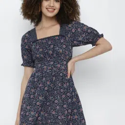 American Eagle Outfitters Blue Cotton Floral Print A-Line Dress-image-72