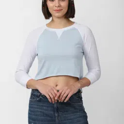 Forever 21 Sky Blue & White Color-Block Top-picture-12
