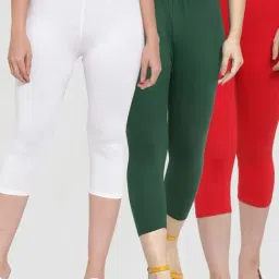 Gracit White & Green Mid Rise Capris - Pack Of 3-image-99