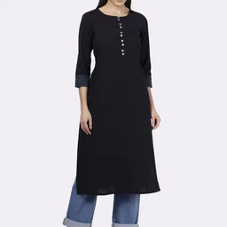 Saffron Threads Cotton Round Neck Straight Kurta-image-57