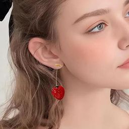 EL REGALO Strawberry Shaped Cherry Red Drop Earrings-picture-19