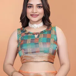 HERE&NOW Printed Woven Design Zari Banarasi Saree image 5