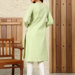 W Green Cotton Embroidered Straight Kurta image 2