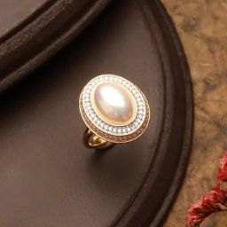Saraf RS Jewellery Gold Pearl Studded Cocktail Ring-picture-0