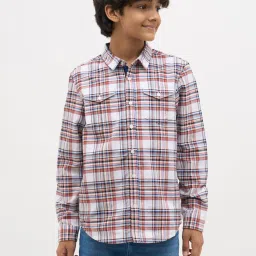 Jack & Jones Junior Boys Bright White Cotton Chequered Regular Fit Shirt image 2