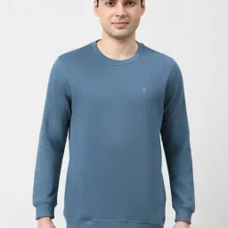 Peter England Blue Cotton Regular Fit Sweatshirt-image-24