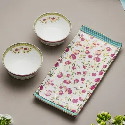 troveas Trovea's Pom Passion 24K Gold Red Ceramic Bowls and Tray Set image 2