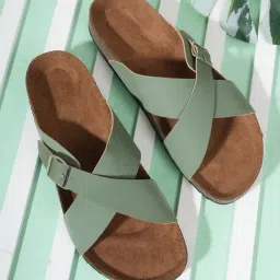 Mozafia Women's Green Cross Strap Sandals-picture-25