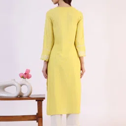 W Yellow Solid Kurta image 2