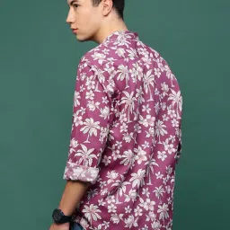 showoffff Showoff Pink Cotton Slim Fit Floral Print Shirt image 2