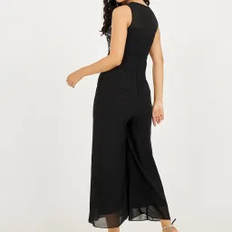 Miss Chase Black Georgette Solid Sleeveless Jumpsuit image 2
