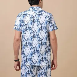 Bushirt Dark Blue Regular Fit Printed Co-Ord Set image 2