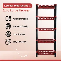 Kuber Industries Maroon & Black 5 Pieces Self Design Multipurpose 5 Tier Racks For Storage image 4