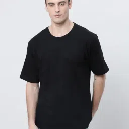 Kryptic Black Relaxed Fit Printed Oversized Crew T-Shirt-image-5