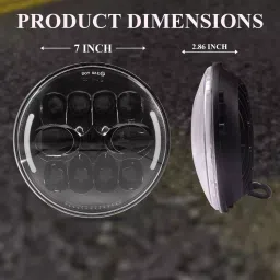 Oswin Gold OG-22-2 75 W 17.78 cm (7 Inch) Round White LED Headlight with Hi/Low Beam for Bullet, Harley Davidson & Jeep Wrangler (Set of 2 Pcs) image 2