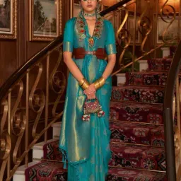 Odette Turquoise Woven Saree With Unstitched Blouse-picture-44