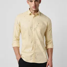 Van Heusen Yellow Cotton Slim Fit Printed Shirt-image-52