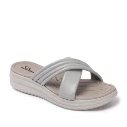 Carlton London Women's Grey Cross Strap Sandals image 2