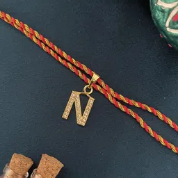 Digital Dress Room Gold Plated N Alphabet AD Studded Initial Thread Rakhi-picture-44