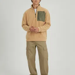 glitchez Mock Collar Patch Pocket Detail Fleece Relaxed Fit Sweatshirt image 5