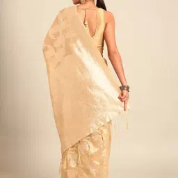 Mohey Beige Silk Zari Work Saree with Unstitched Blouse image 2