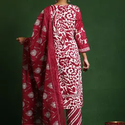 Varanga Women Printed Regular Thread Work Pure Cotton Kurta with Trousers & With Dupatta image 3