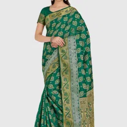 Mimosa Green Woven Kanjivaram Saree With Blouse-picture-23