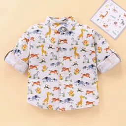 Babyhug Cotton Knit Full Sleeves Shirt Animal Print - White-image-10