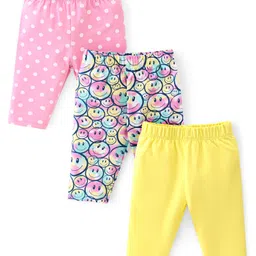 Babyhug Cotton Lycra Knit Three Fourth Length Legging Emoji & Polka Dot Print Pack Of 3 - Mutlicolor-picture-28