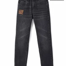 Pine Kids Full Length Washed Denim Jeans with Text Embroidery - Black-picture-42
