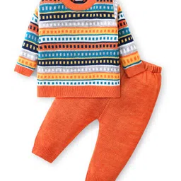 Babyhug Knitted Full Sleeves Striped Designed Sweater Set - Multicolour-picture-19